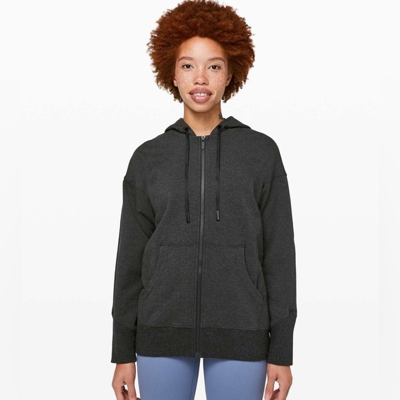 lululemon athletica Tops - Lululemon Ready to Roll Hoodie Heathered Black Light Cotton Terry W3BYNS Size 4